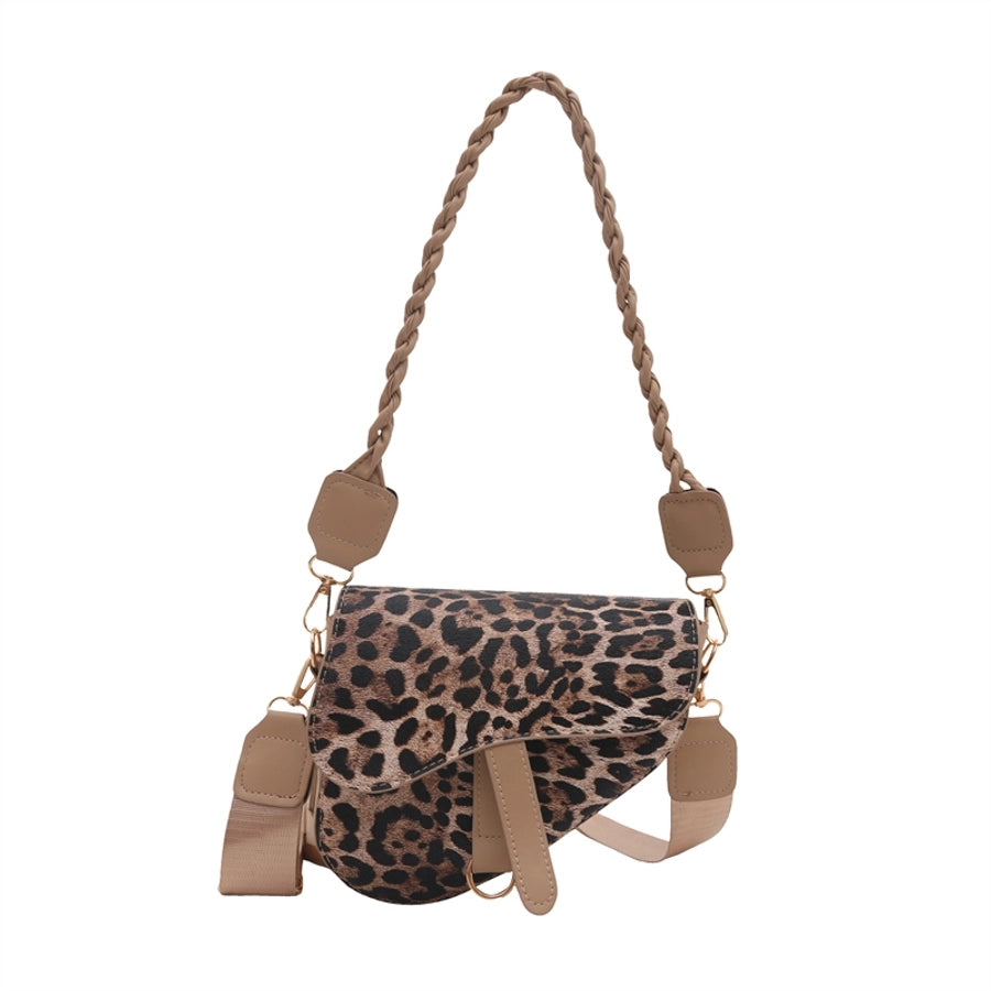 Women's Medium Pu Leather Leopard Streetwear Square Magnetic Buckle Saddle Bag