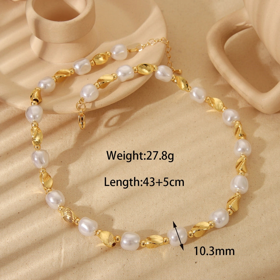 Jewelry Vintage Style Irregular Imitation Pearl Copper 18K Gold Plated Beaded Plating Necklace - CEJEW