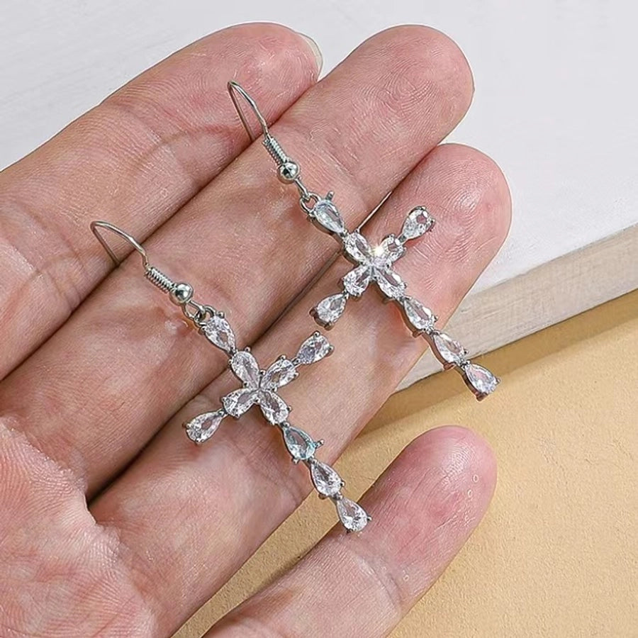 1 pair vintage style cross plating copper drop earrings