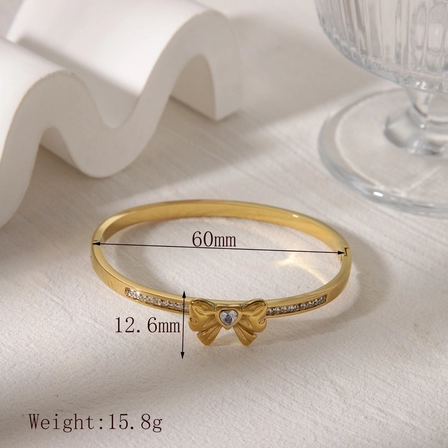 Basic Simple Style Commute Bow Knot 304 Stainless Steel 18K Gold Plated Zircon Bangle In Bulk