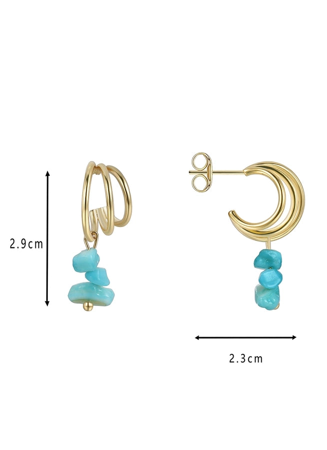 1 Pair Elegant Vacation Bohemian Geometric Square Water Droplets Inlay Brass Turquoise Zircon 18K Gold Plated Drop Earrings