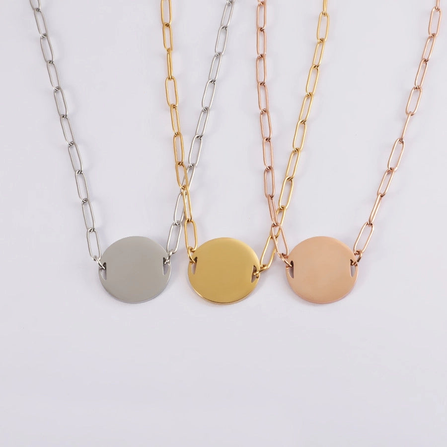 Jewelry IG Style Hip-Hop Round Titanium Steel Pendant Necklace