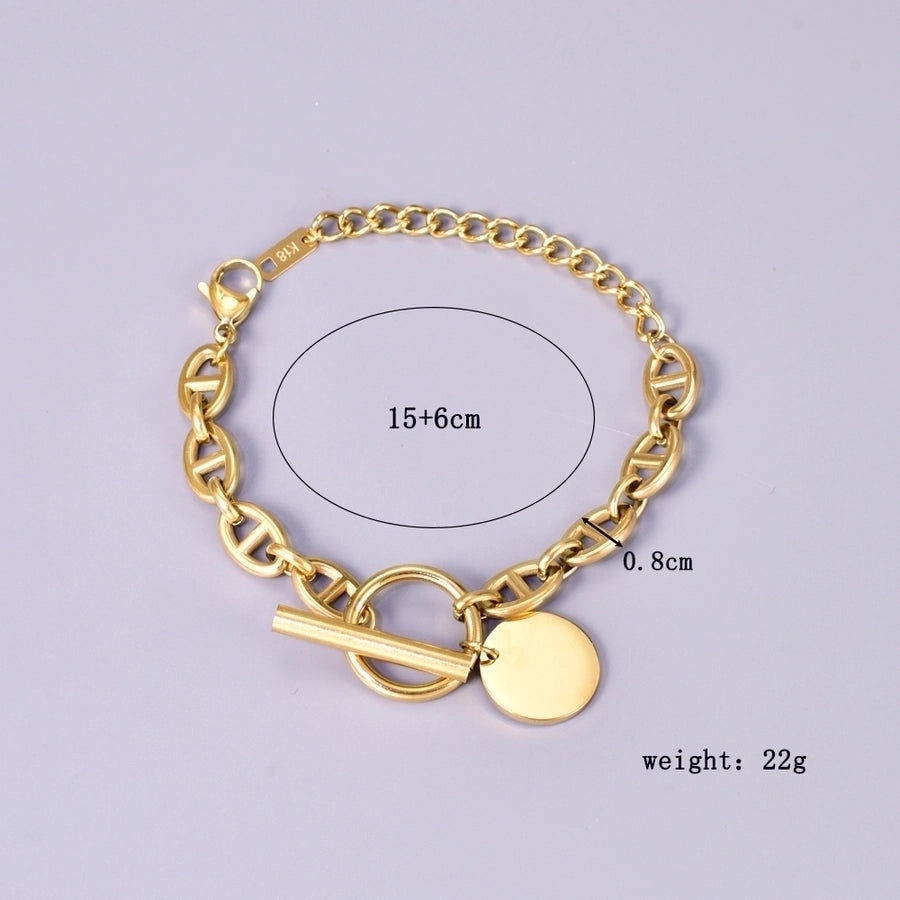 Hip-Hop Solid Color Titanium Steel 18K Gold Plated Bracelets In Bulk