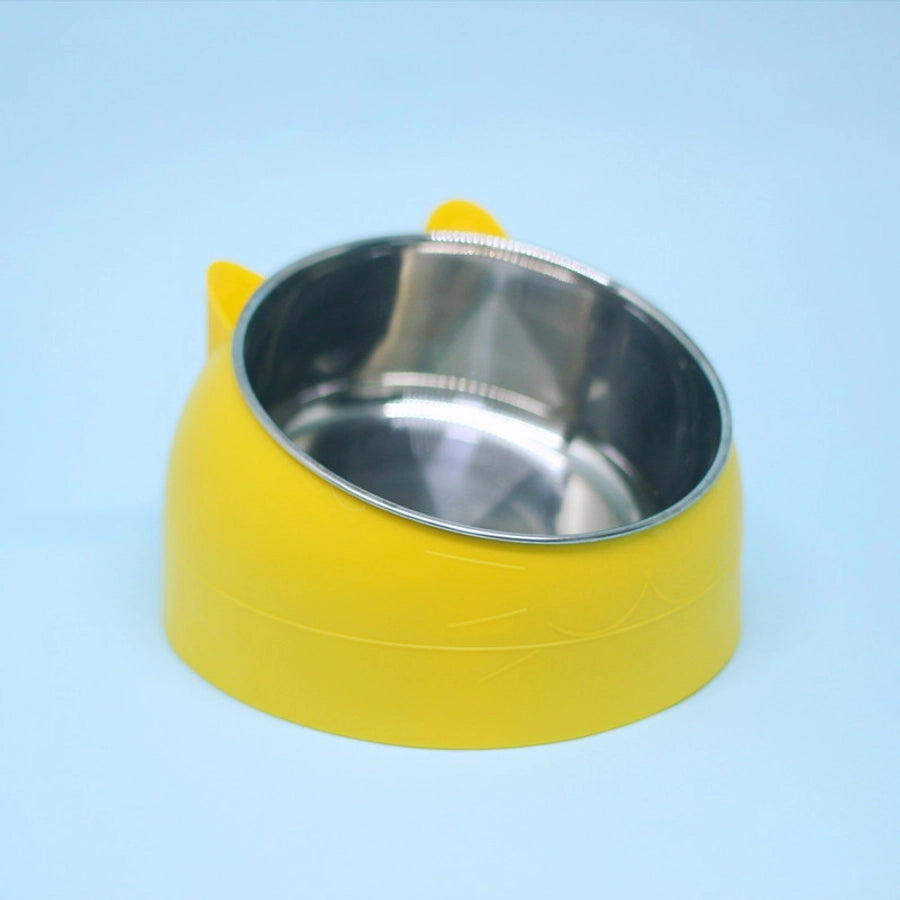 Stainless Steel Cat Dog Dual Bowl Slanted Mouth Protects Vertebras Pet Food Bowl Cat Supplies Trendy Double Neck Protection