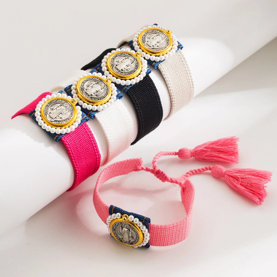 Ethnic Style Color Block Imitation Pearl Copper  wristband - CEJEW