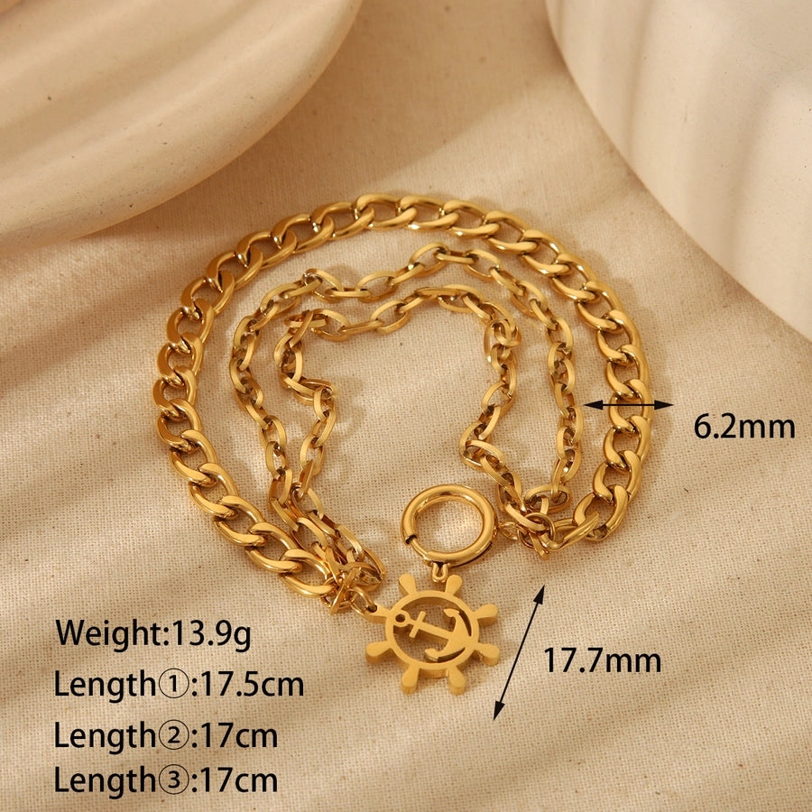 Marine Style Sun Anchor 304 Stainless Steel 18K Gold Plated Cuban Link Chain Curb Chain Bracelets In Bulk - CEJEW