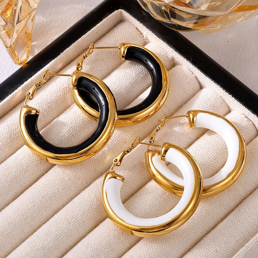 1 Pair Luxurious Preppy Style Artistic Circle Epoxy Plating Titanium Steel 18K Gold Plated Earrings