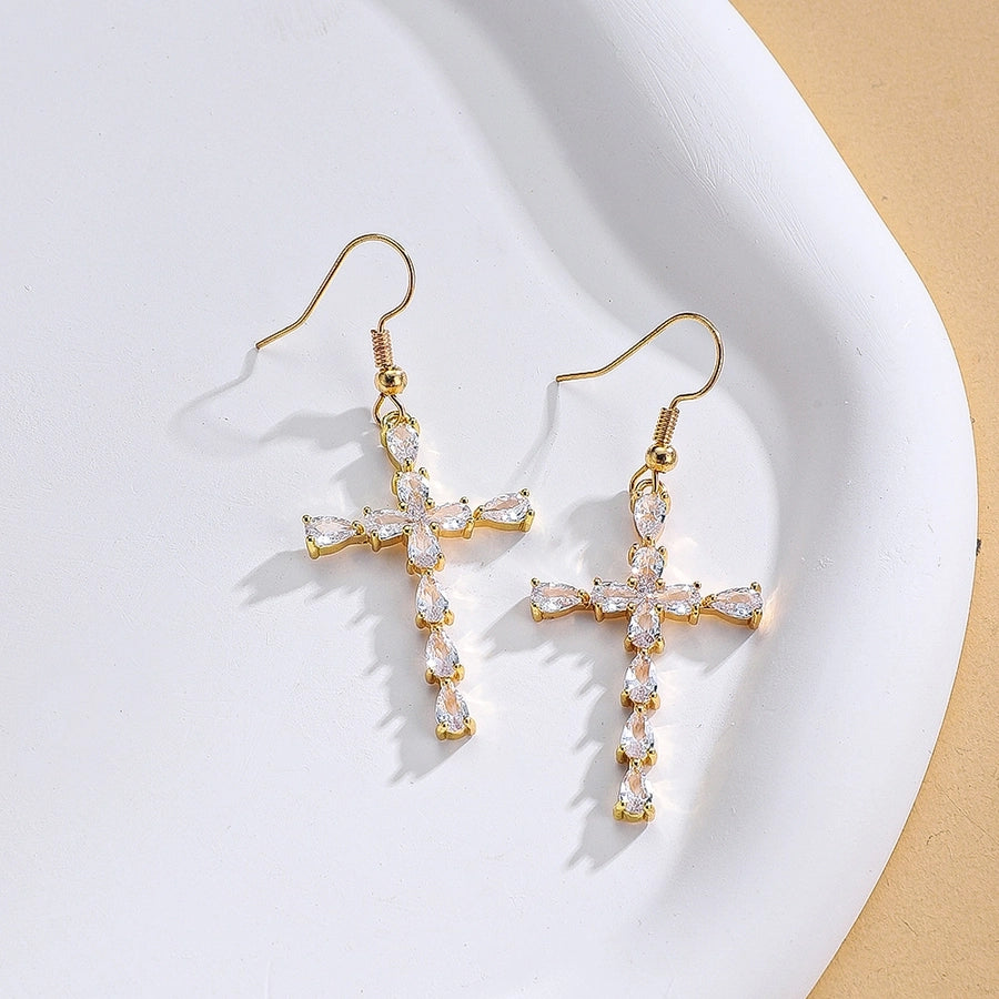 1 pair vintage style cross plating copper drop earrings