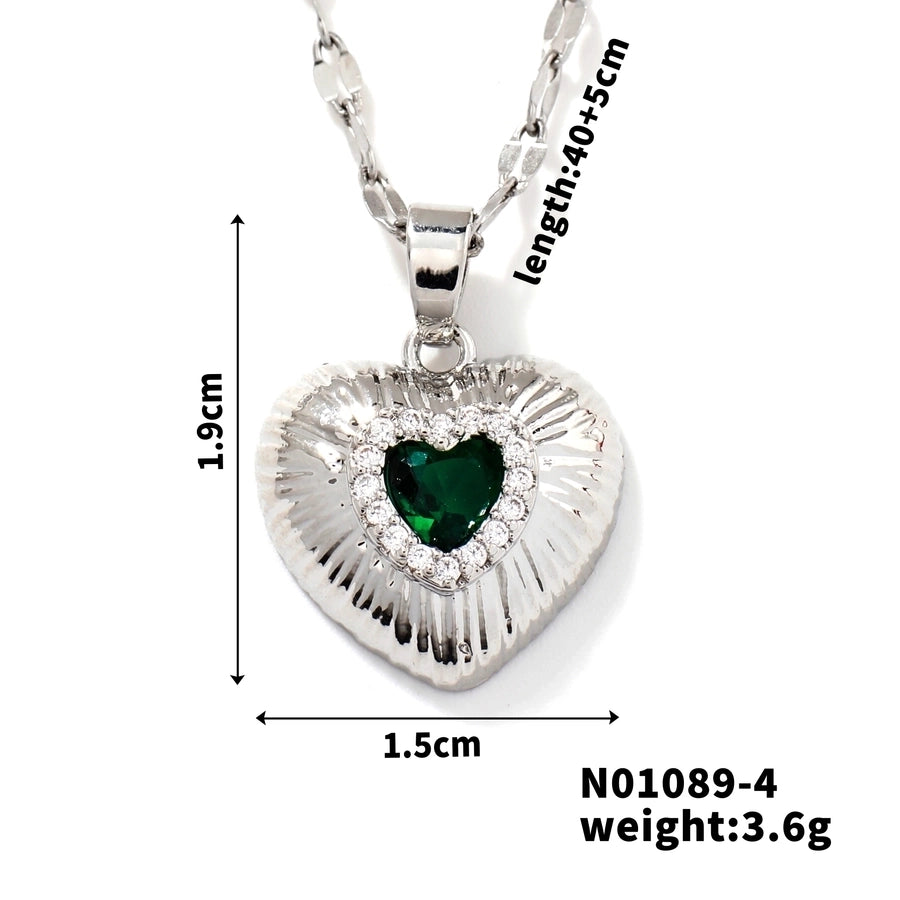 Jewelry Classic Style Heart Shape 304 Stainless Steel Copper Zircon K Gold Plated Rhodium Plated Inlay Pendant Necklace