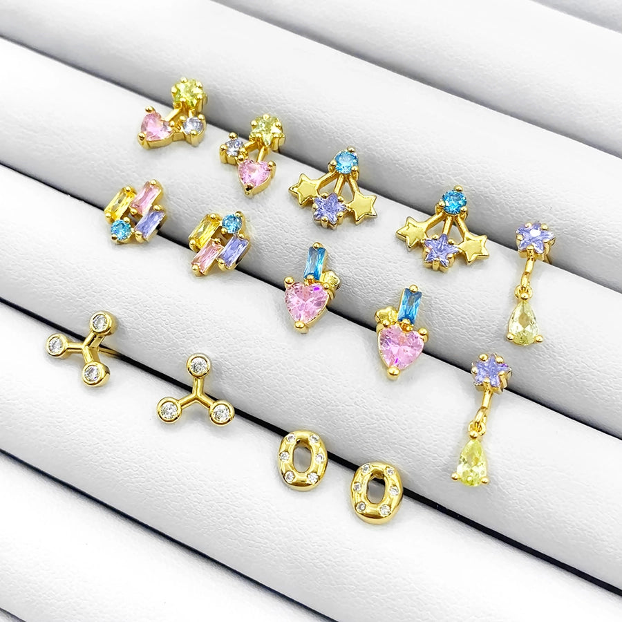 1 Pair IG Style Simple Style Geometric Star Heart Shape Inlay Copper Zircon Ear Studs