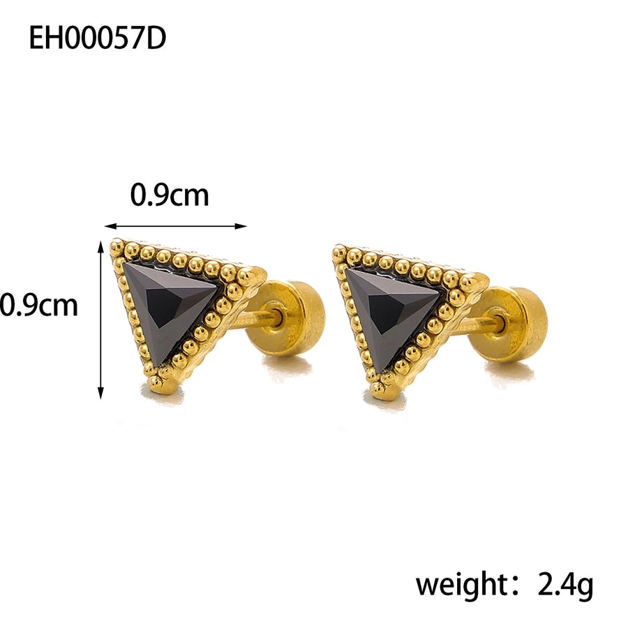 1 Pair Simple Style Triangle 304 Stainless Steel Zircon 18K Gold Plated Earrings