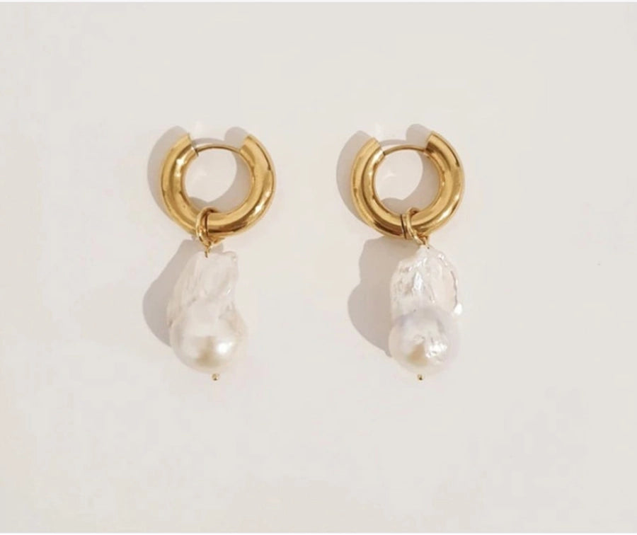 1 Pair Retro Geometric Inlay 304 Stainless Steel Baroque pearl Drop Earrings - CEJEW