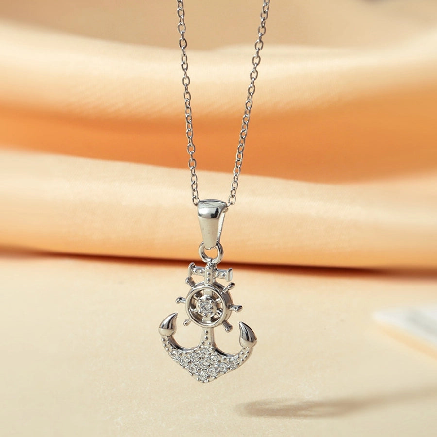 Jewelry Elegant Simple Style Streetwear Anchor Titanium Steel Diamond Pendant Necklace