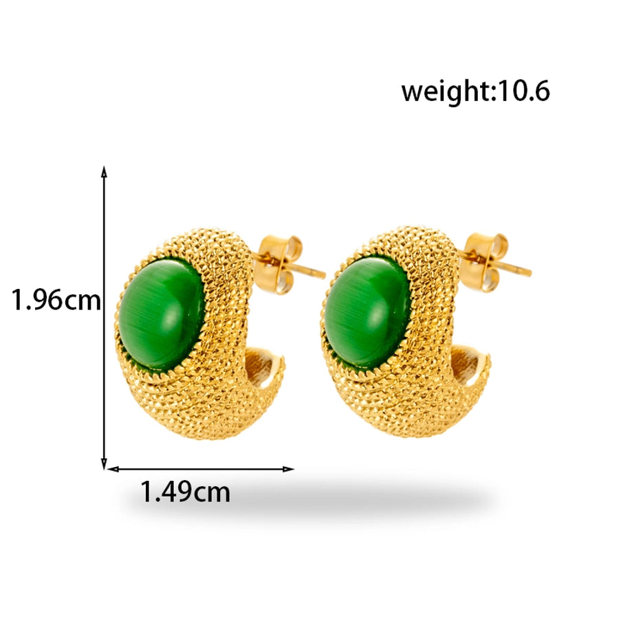 1 Pair Vintage Style French Style Simple Style C Shape Round Flower 304 Stainless Steel Zircon Ear Studs - CEJEW