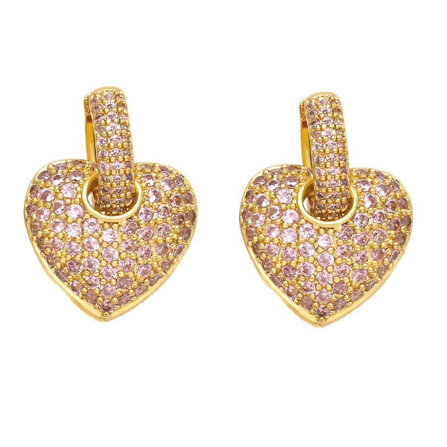 fashion micro-inlaid color heart-shaped zircon copper earrings