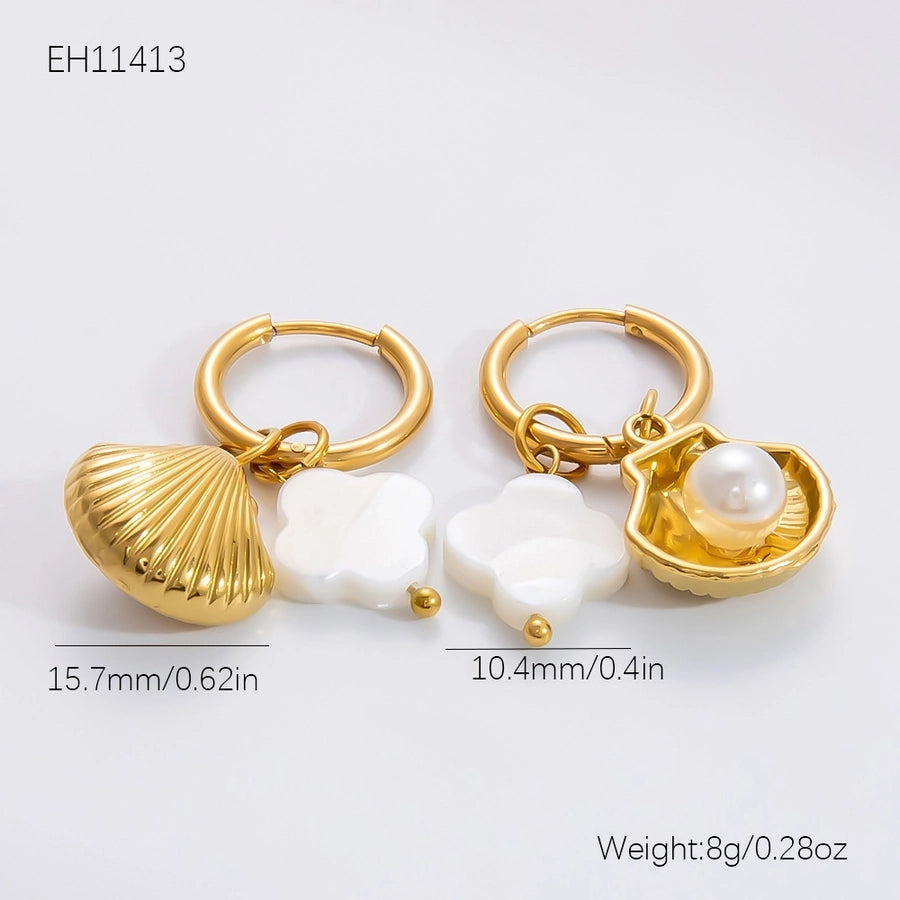 1 Pair Simple Style Sun Hippocampus Solid Color Pearl Inlay 304 Stainless Steel Turquoise Zircon Drop Earrings Earrings