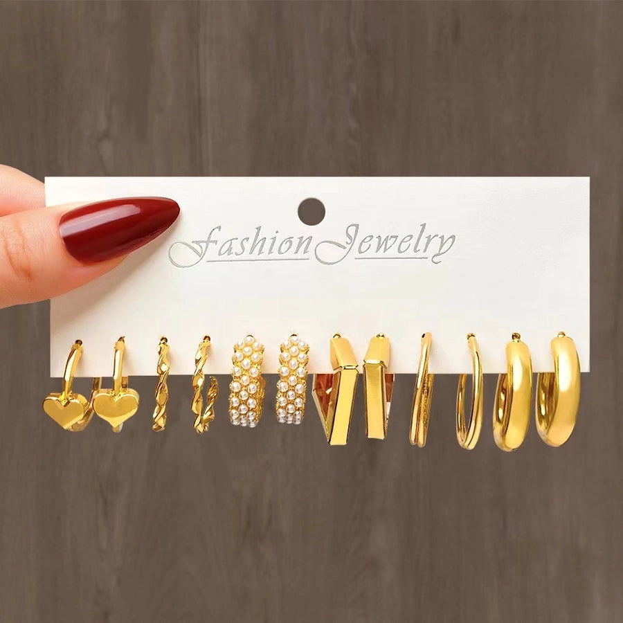 1 set ig style casual round plating inlay alloy pearl earrings