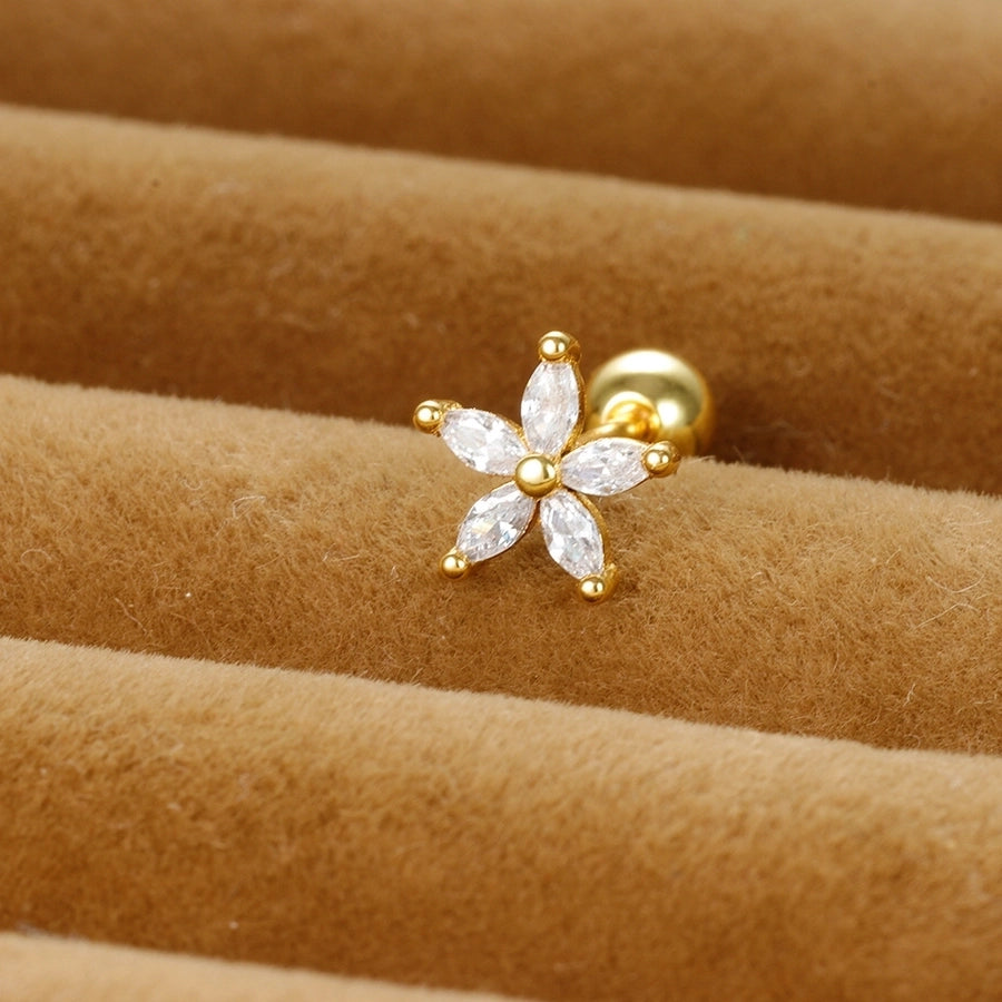 1 piece shiny flower plating inlay copper zircon ear studs