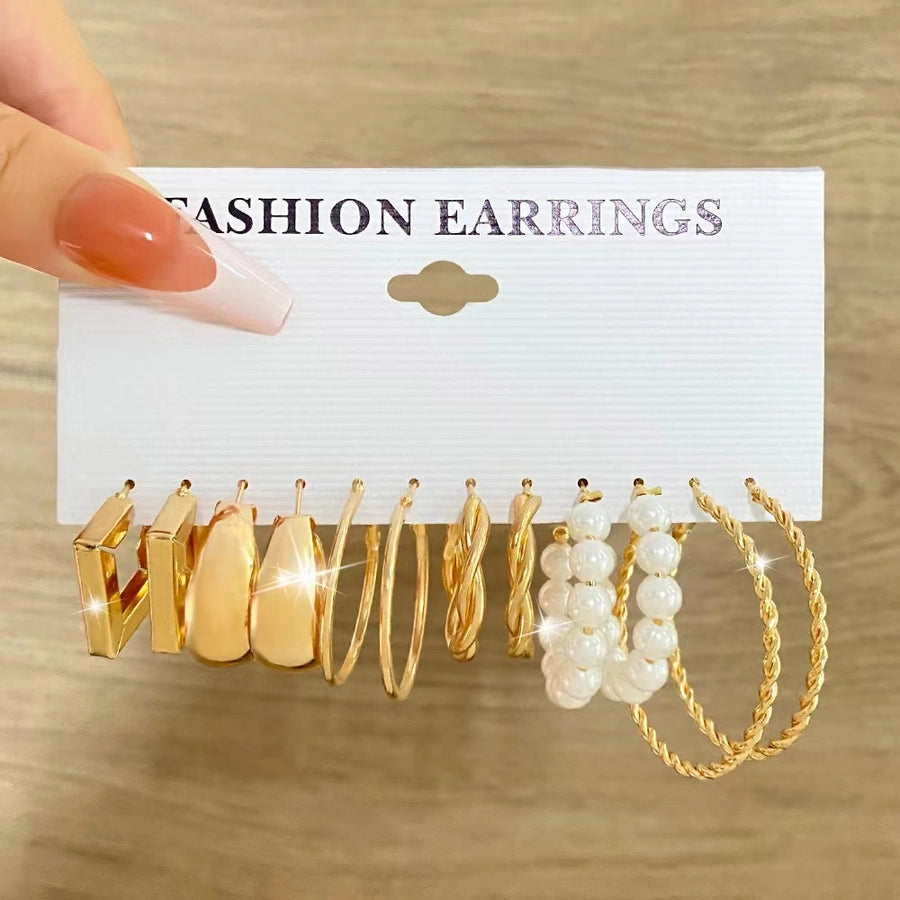 1 set ig style casual round plating inlay alloy pearl earrings