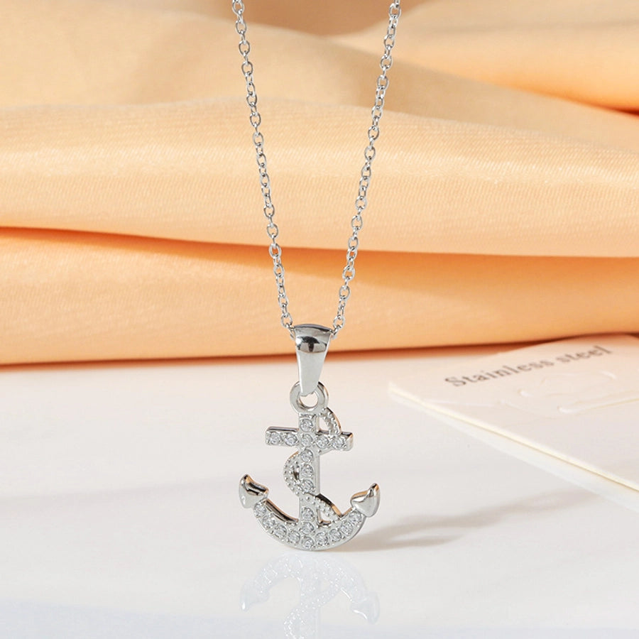 Jewelry Elegant Simple Style Streetwear Anchor Titanium Steel Diamond Pendant Necklace