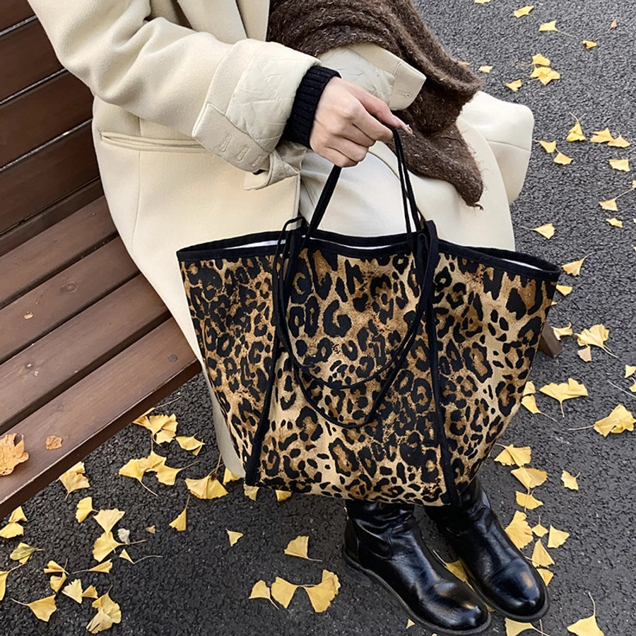 Women's Canvas Leopard Vintage Style Square Open Tote Bag