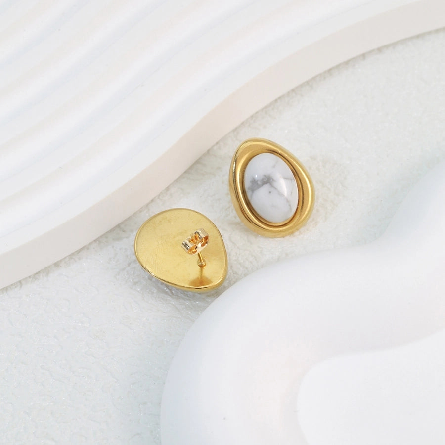 1 Pair Elegant Classical Commute Oval Inlay 304 Stainless Steel Opal 18K Gold Plated Ear Studs