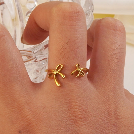 Jewelry Cute Simple Style Streetwear Bow Knot 304 Stainless Steel 18K Gold Plated Open Rings