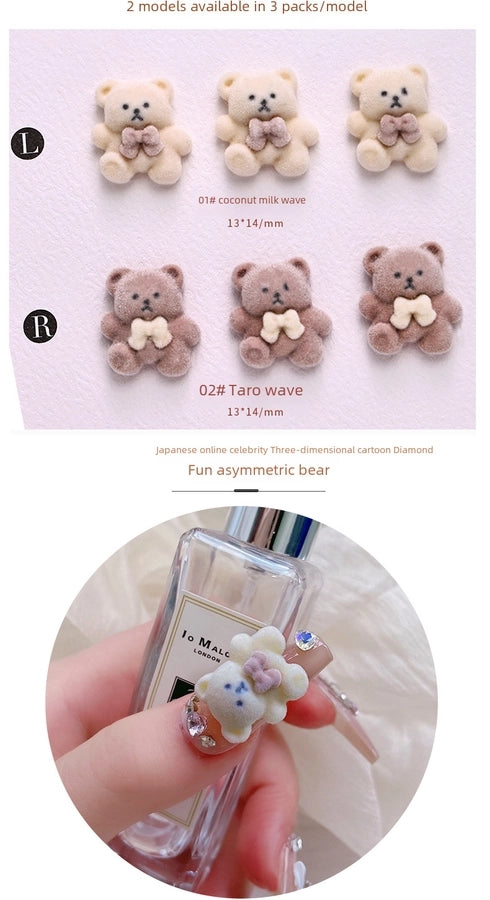 Cartoon Brown Bear Nail Art Decorations Autumn/winter  Milk White Fluffy Bear Nail Accessories Large Drill Trendy Sale