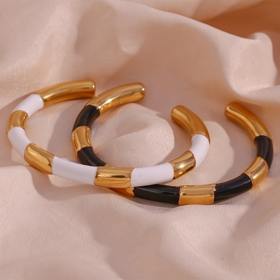 Simple Style Classic Style C Shape Color Block 304 Stainless Steel 18K Gold Plated Cuff Bracelets In Bulk