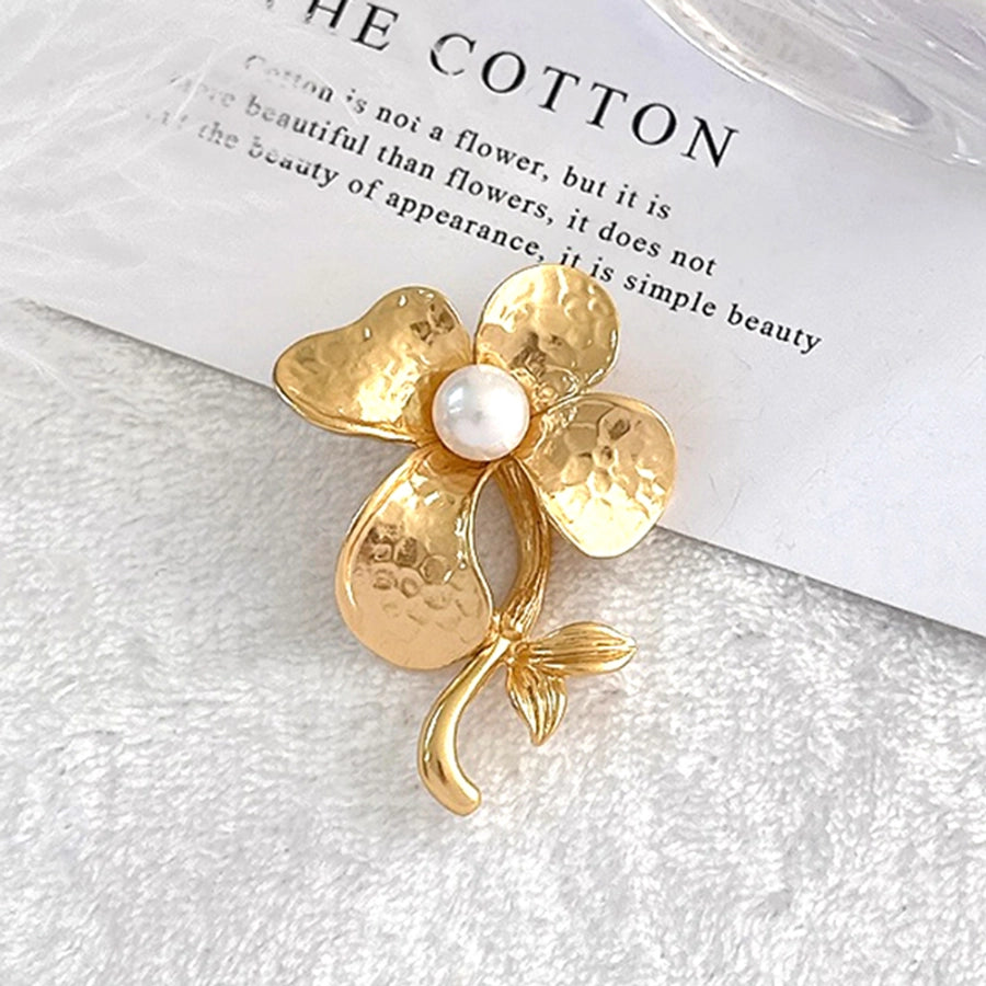 elegant lady flower alloy inlay pearl women's brooches 1 piece