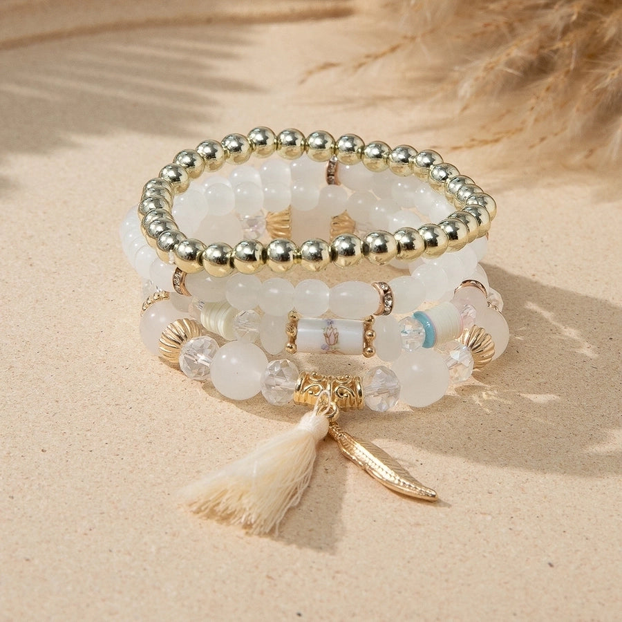 bohemian geometric mixed materials beaded artificial pearls shell bracelets