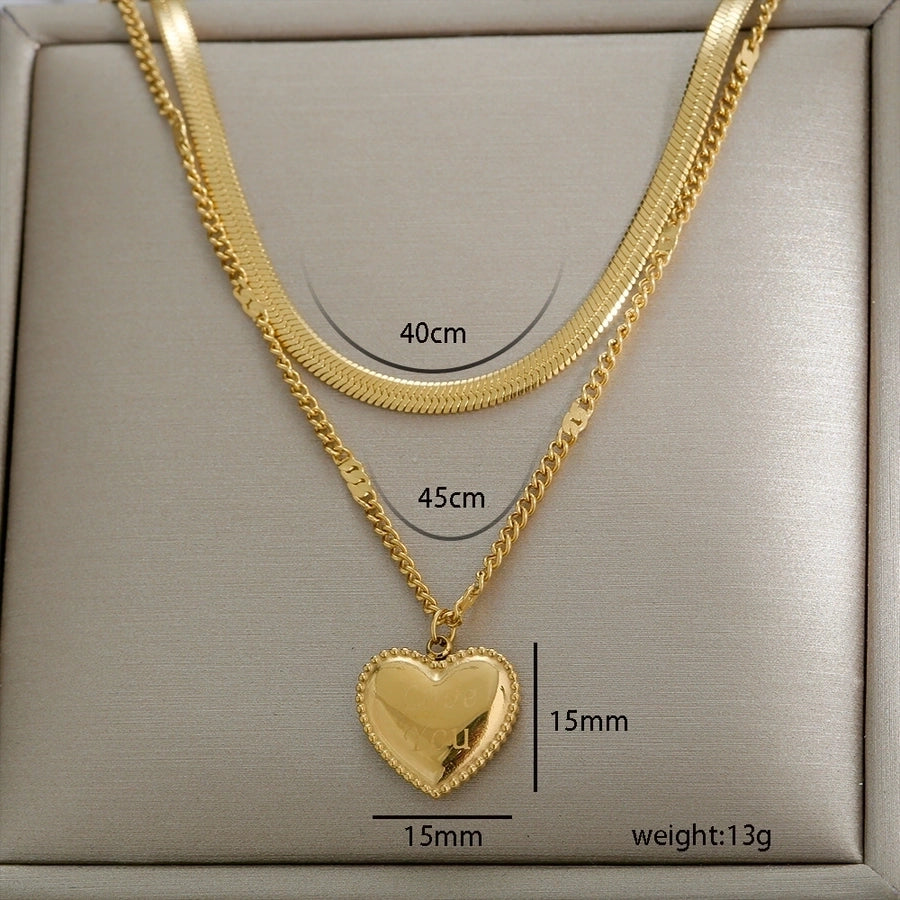 Jewelry Modern Style Classic Style Letter Heart Shape Flower 304 Stainless Steel Plating Double Layer Necklaces Pendant Necklace