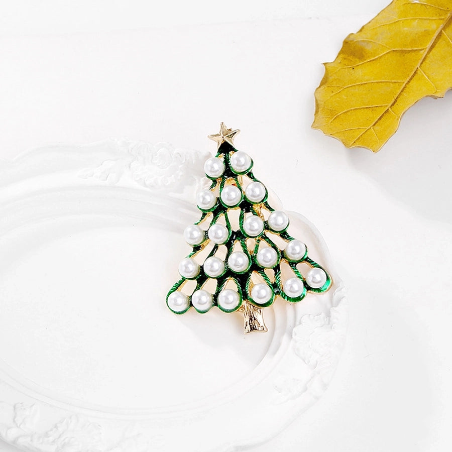 Simple Style Christmas Tree Alloy Inlay Pearl Women'S Brooches - CEJEW