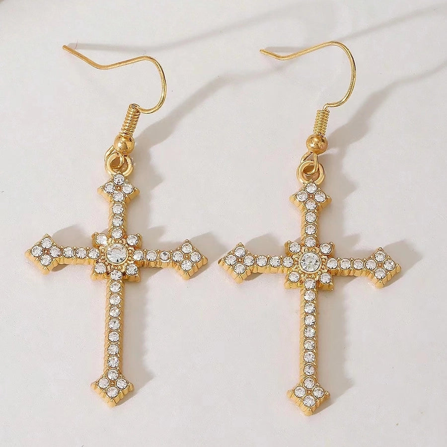 1 pair vintage style cross plating copper drop earrings