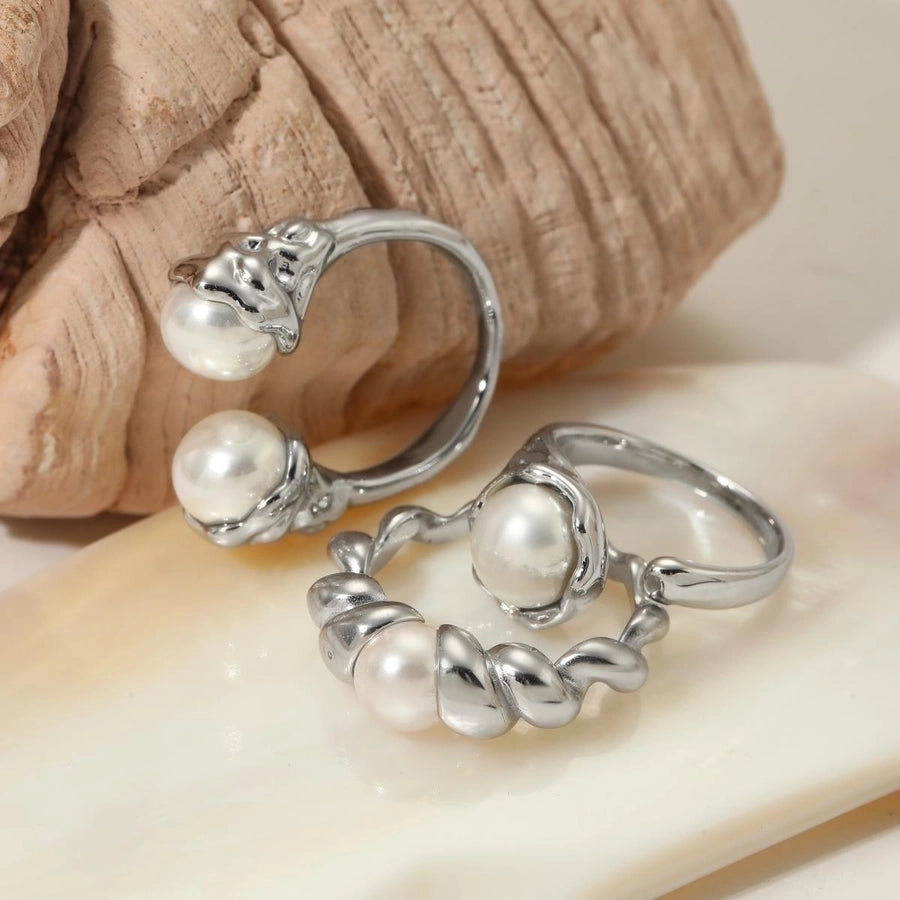 304 Stainless Steel 16K Gold Plated White Gold Plated Gold Plated Casual Plating Inlay Round Artificial Pearls Rings