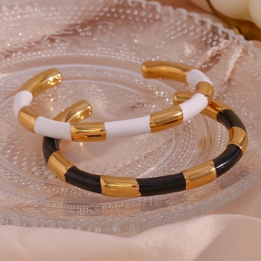 Simple Style Classic Style C Shape Color Block 304 Stainless Steel 18K Gold Plated Cuff Bracelets In Bulk