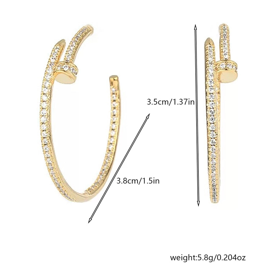 1 Pair Luxurious Shiny Circle Copper Zircon 18K Gold Plated Ear Studs