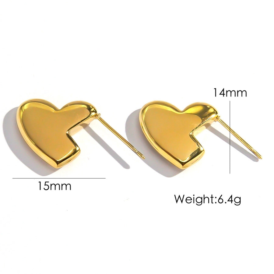 1 Pair IG Style Simple Style Classic Style Heart Shape Plating 304 Stainless Steel 14K Gold Plated Ear Studs