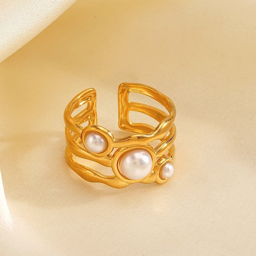 Jewelry Vintage Style Irregular 304 Stainless Steel Artificial Pearls 18K Gold Plated Plating Inlay Open Rings