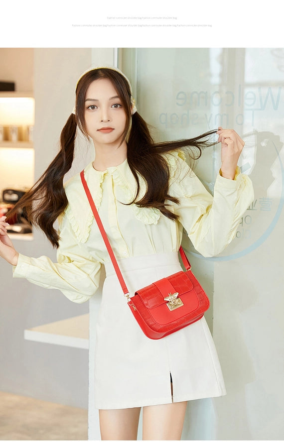 Women's Medium Pu Leather Solid Color Classic Style Streetwear Square Lock clasp Crossbody Bag