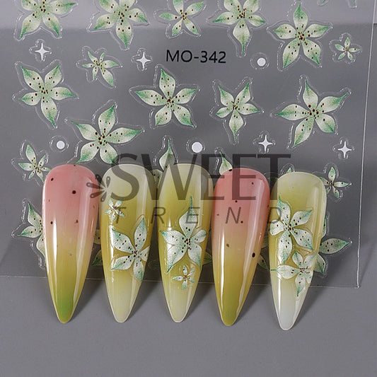 Net red hot nail art stickers  5D relief three-dimensional ice lily pink girl heart summer nail stickers