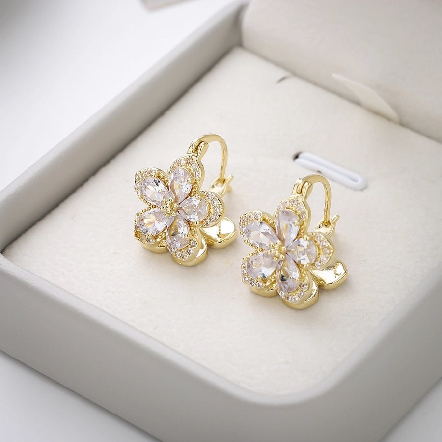 1 Pair Elegant Simple Style Flower Copper Resin 14K Gold Plated Earrings