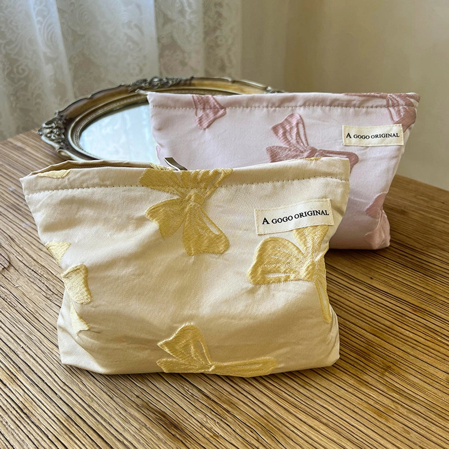 Elegant Streetwear Solid Color Bow Knot Polyester Square Makeup Bags