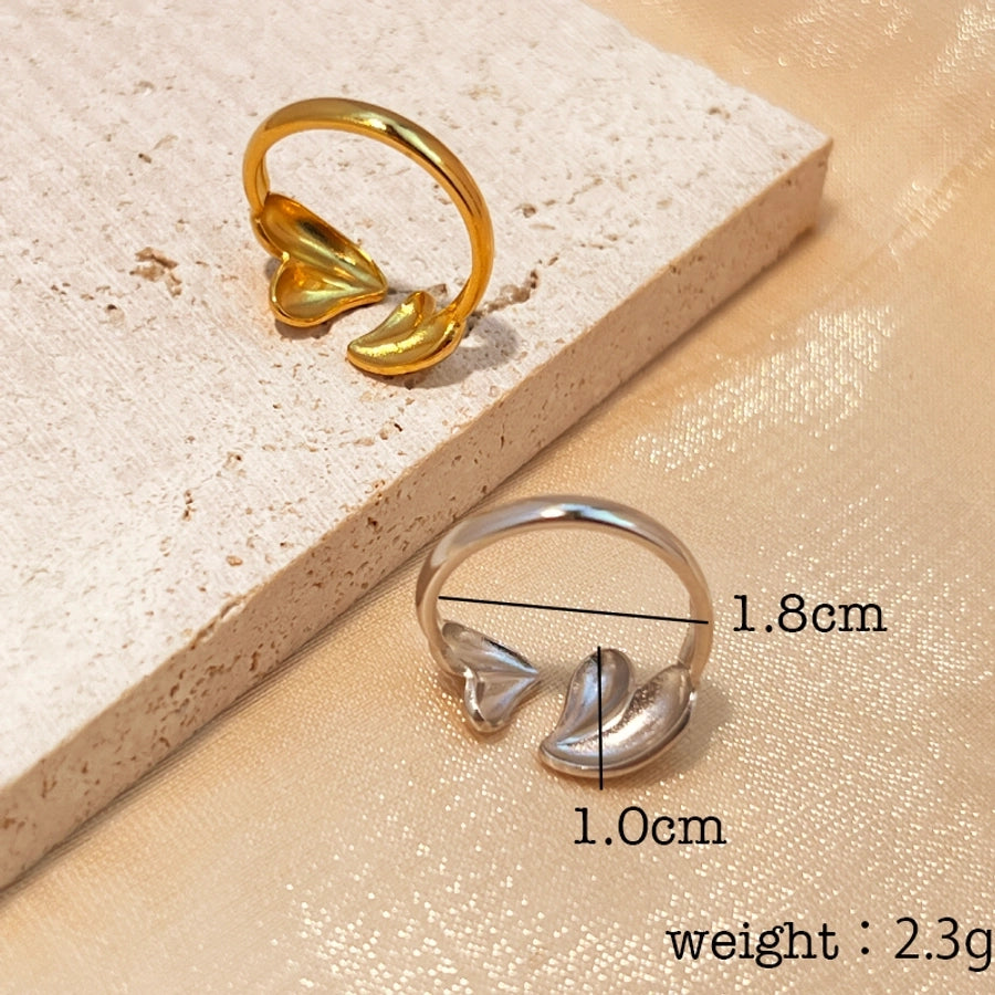 Jewelry Casual Retro Marine Style Heart Shape 304 Stainless Steel 18K Gold Plated Plating Open Rings