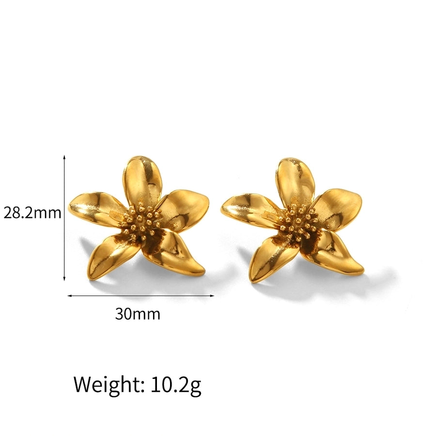 1 Pair IG Style Classic Style Flower Polishing 304 Stainless Steel 18K Gold Plated Ear Studs - CEJEW