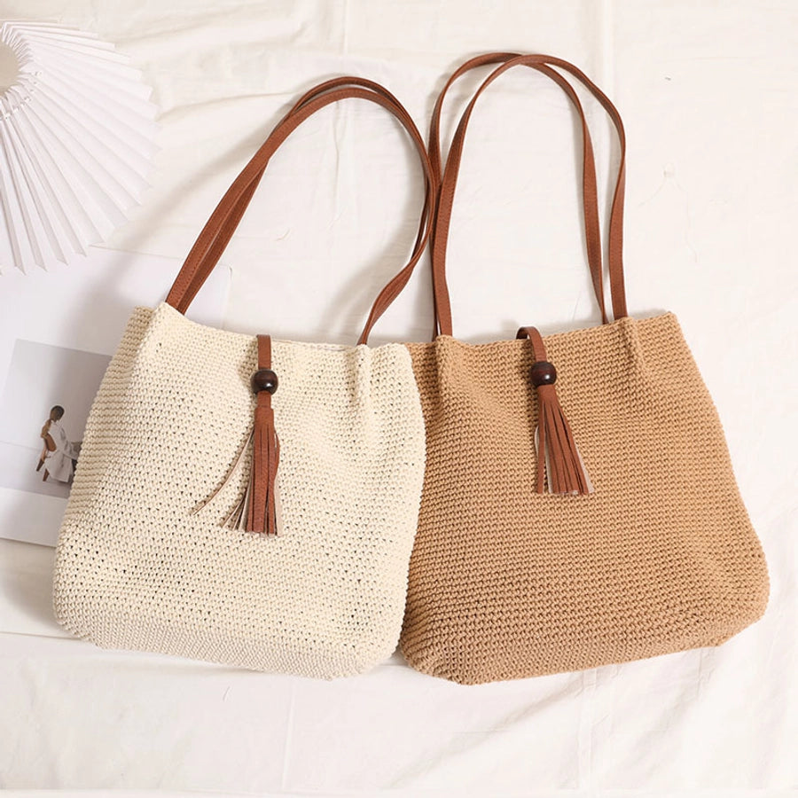 Women's Medium Cotton Solid Color Classic Style Weave Square Magnetic Buckle Straw Bag