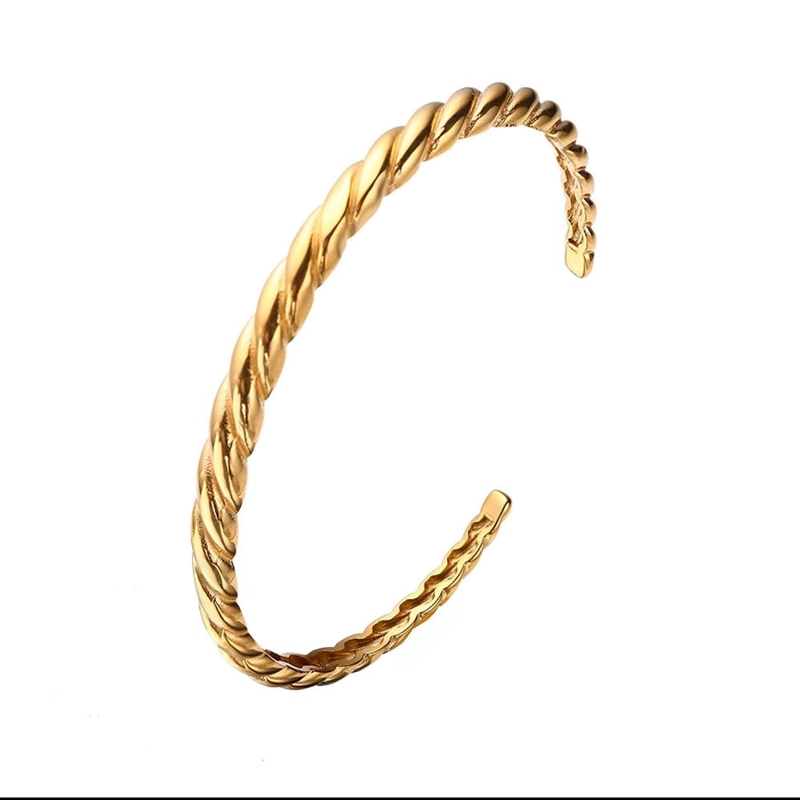 Fashion C Shape Stainless Steel 18K Gold Plated Zircon Bangle In Bulk