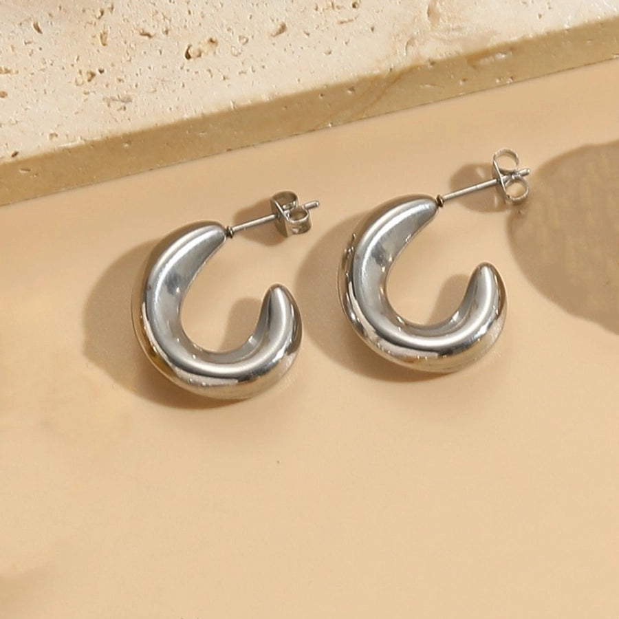 1 Pair Elegant Luxurious Classic Style C Shape Round Solid Color Plating 304 Stainless Steel Earrings