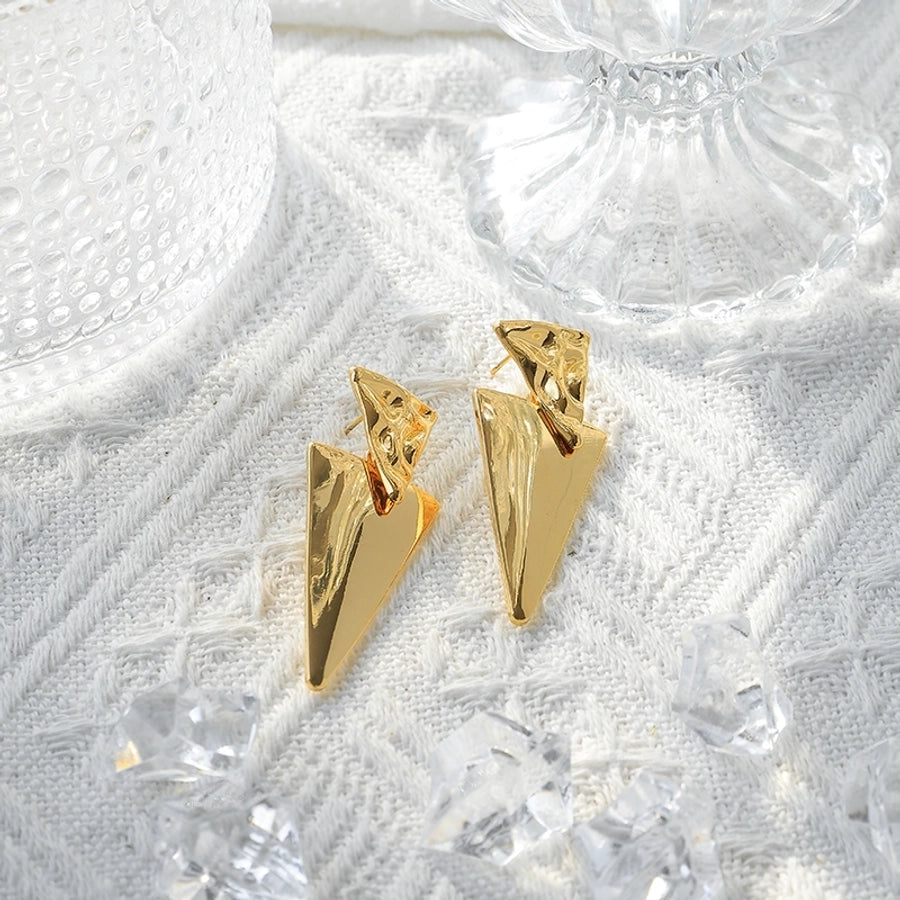 1 Pair Simple Style Korean Style Triangle Plating 304 Stainless Steel 14K Gold Plated Drop Earrings - CEJEW