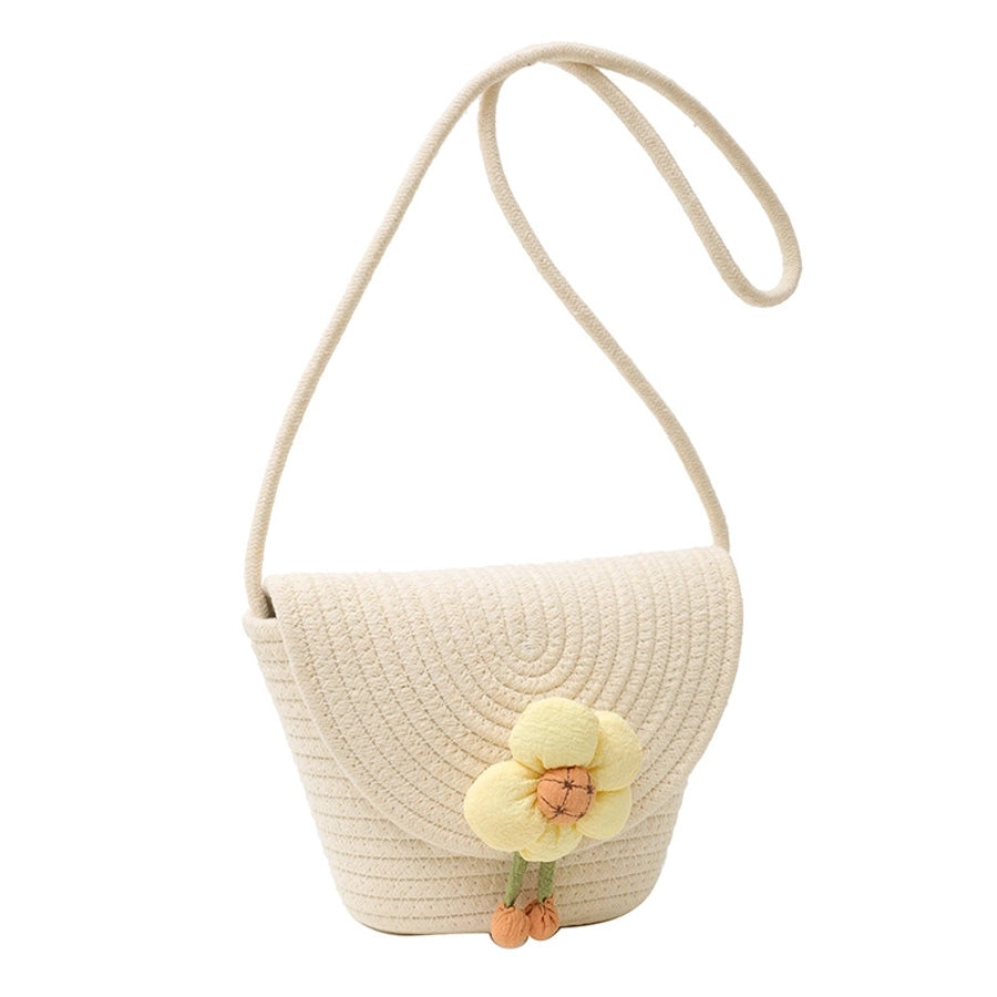 Women's Medium Straw Floral Streetwear Weave Bucket Magnetic Buckle Bucket Bag